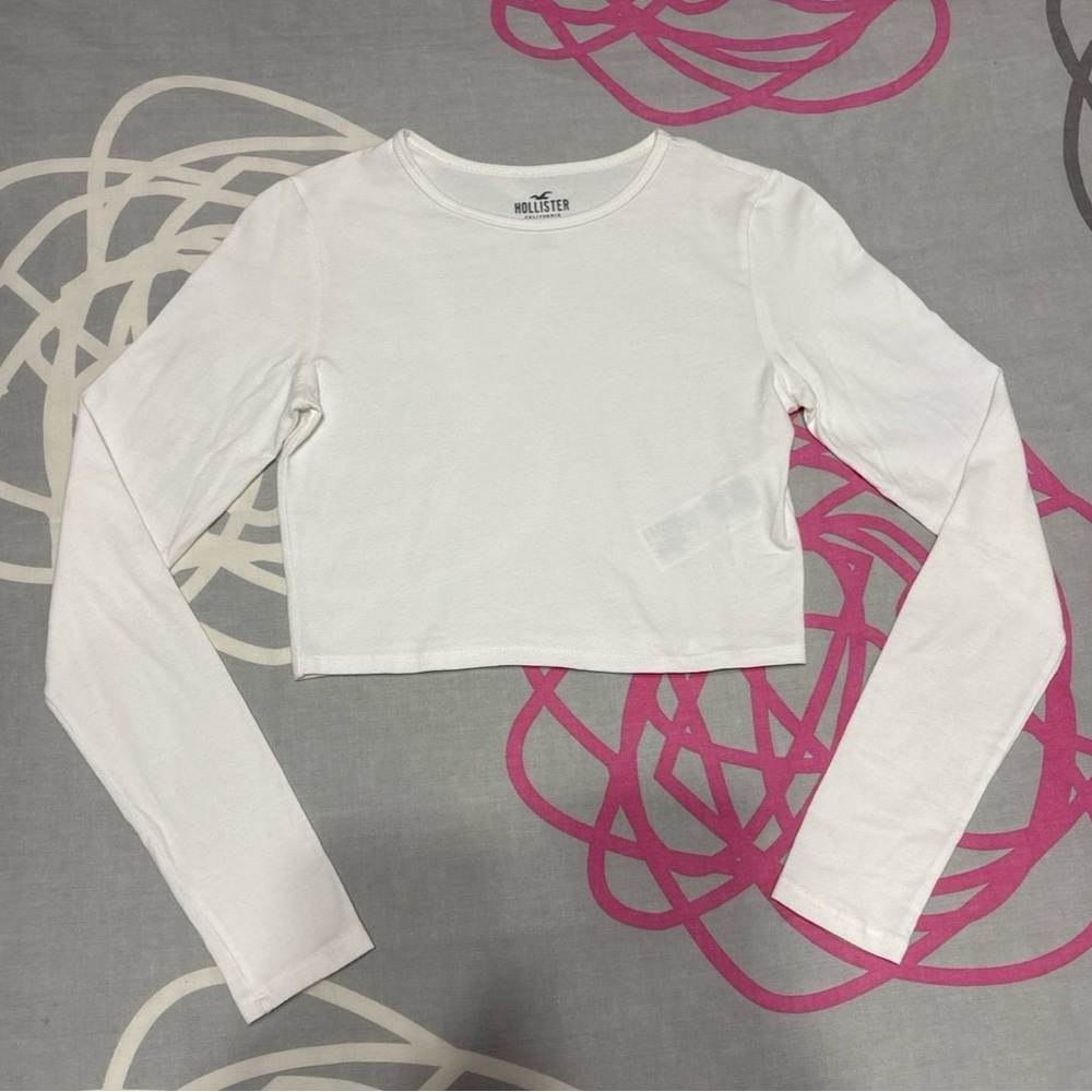Hollister White Long Sleeve Baby Tee
